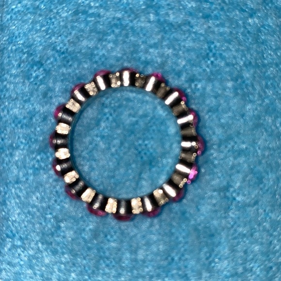 ETERNITY Ring Pink crystal silver tone sparkly September birthstone size 7.5 - Picture 3 of 8